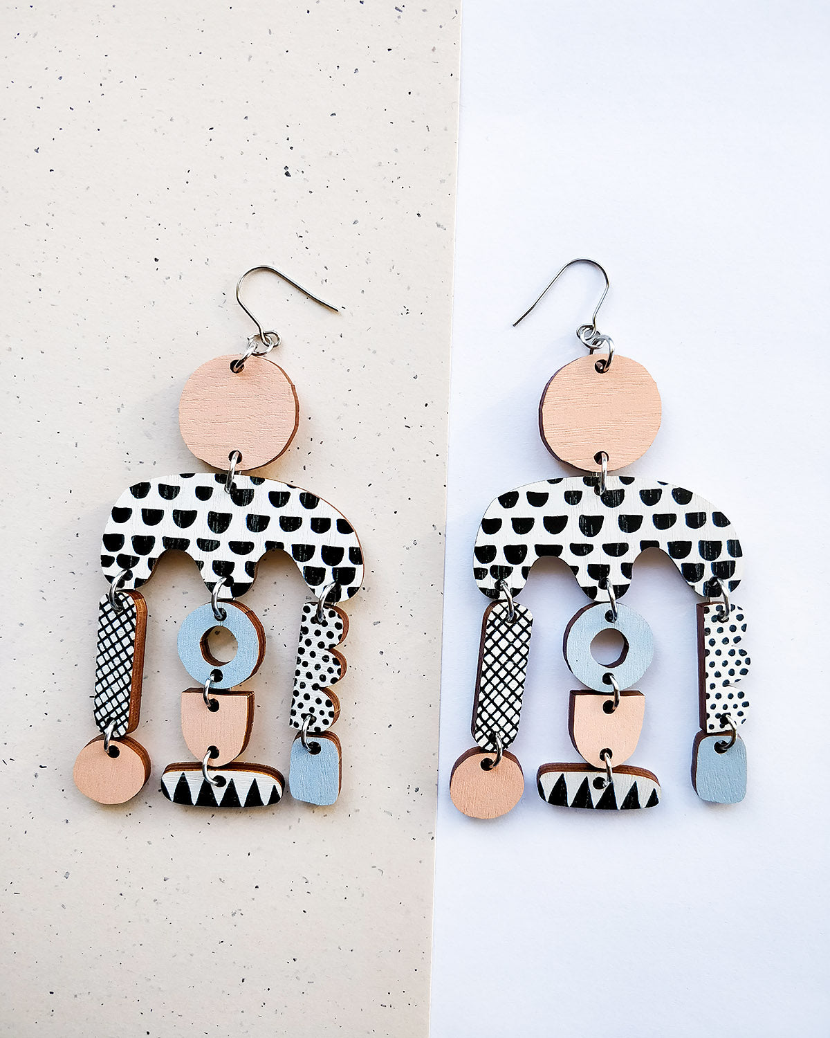 Horisontti Earrings Peach/Light Blue