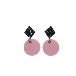 Kruunu Earrings black glitter/pink